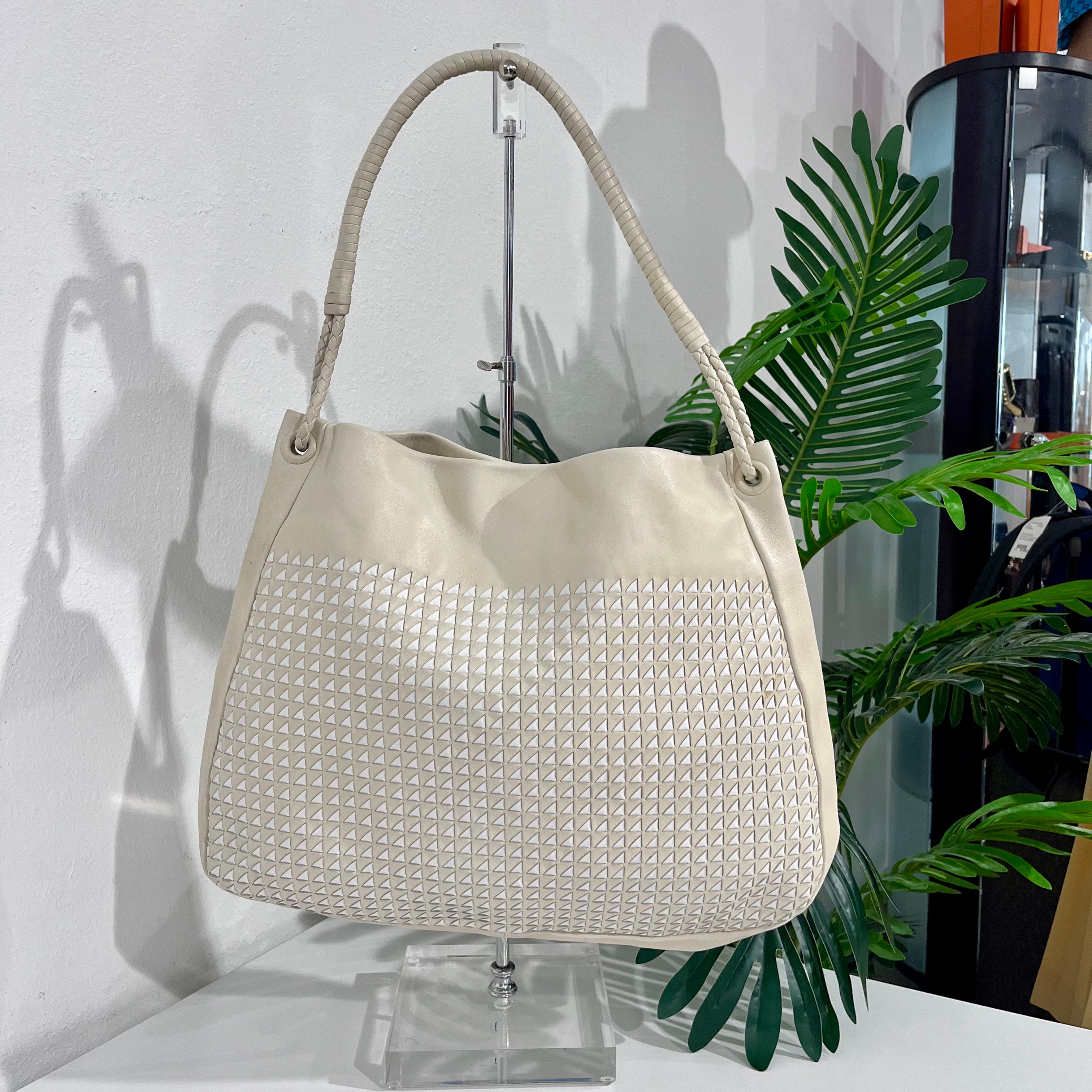Bottega Veneta Cream & White Intrecciato Shoulder Bag