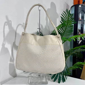 Bottega Veneta Cream & White Intrecciato Shoulder Bag