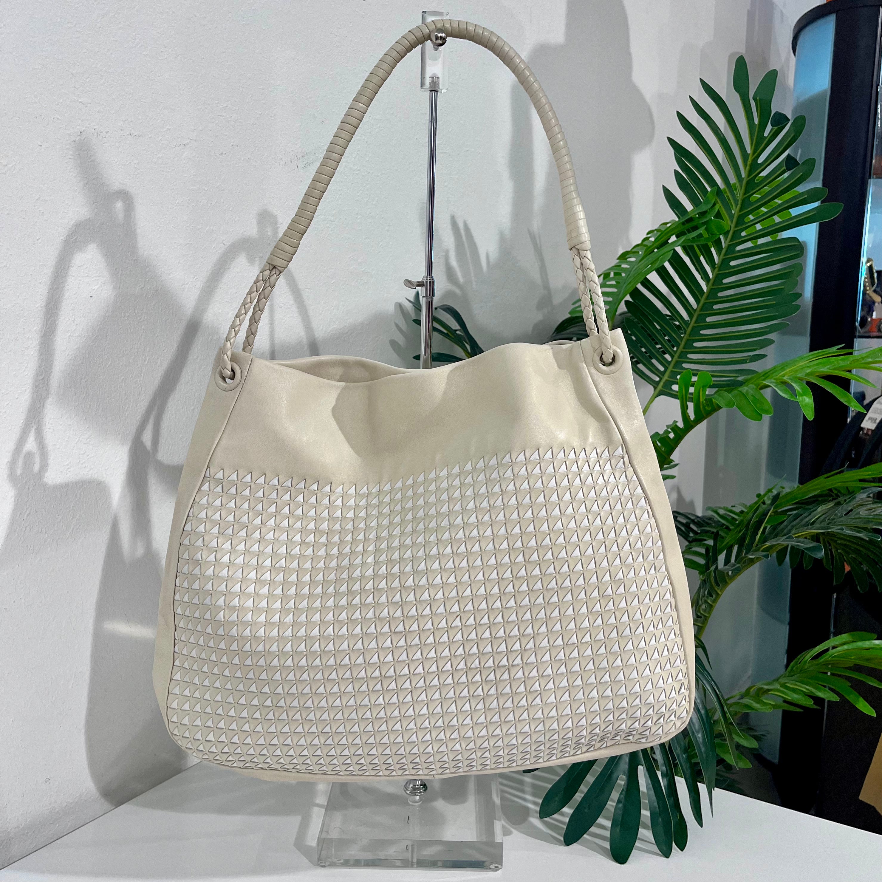 Bottega Veneta Cream & White Intrecciato Shoulder Bag