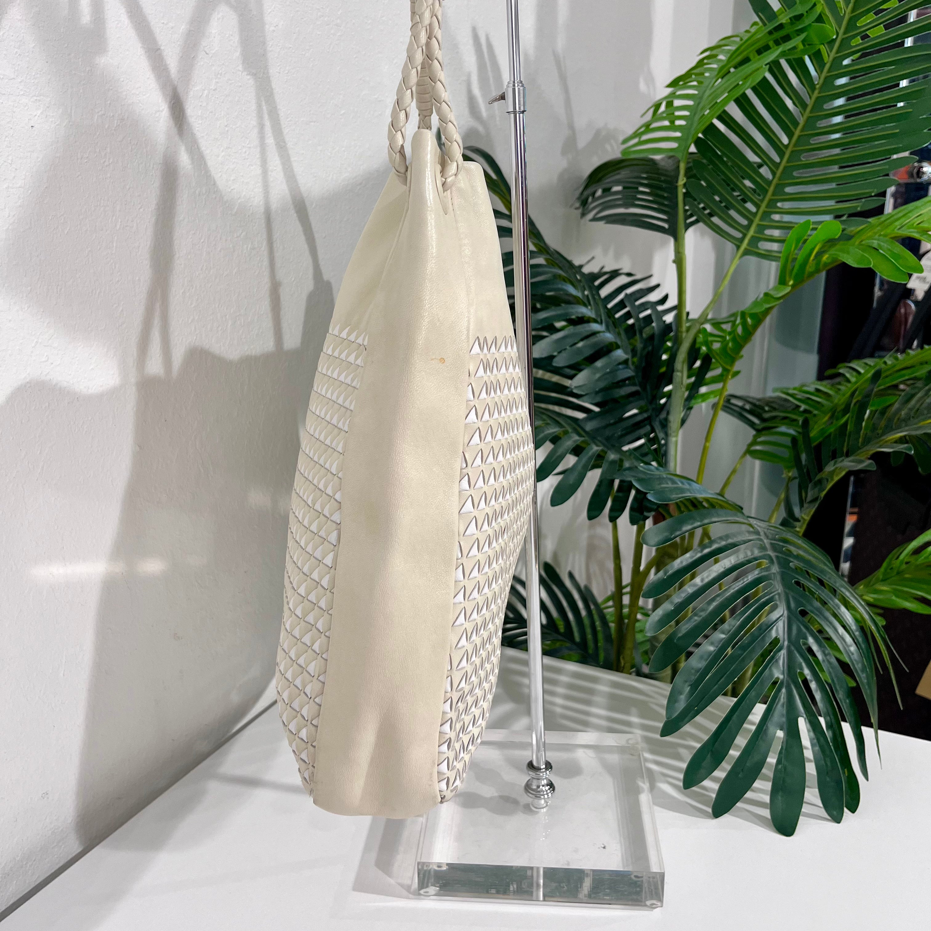 Bottega Veneta Cream & White Intrecciato Shoulder Bag