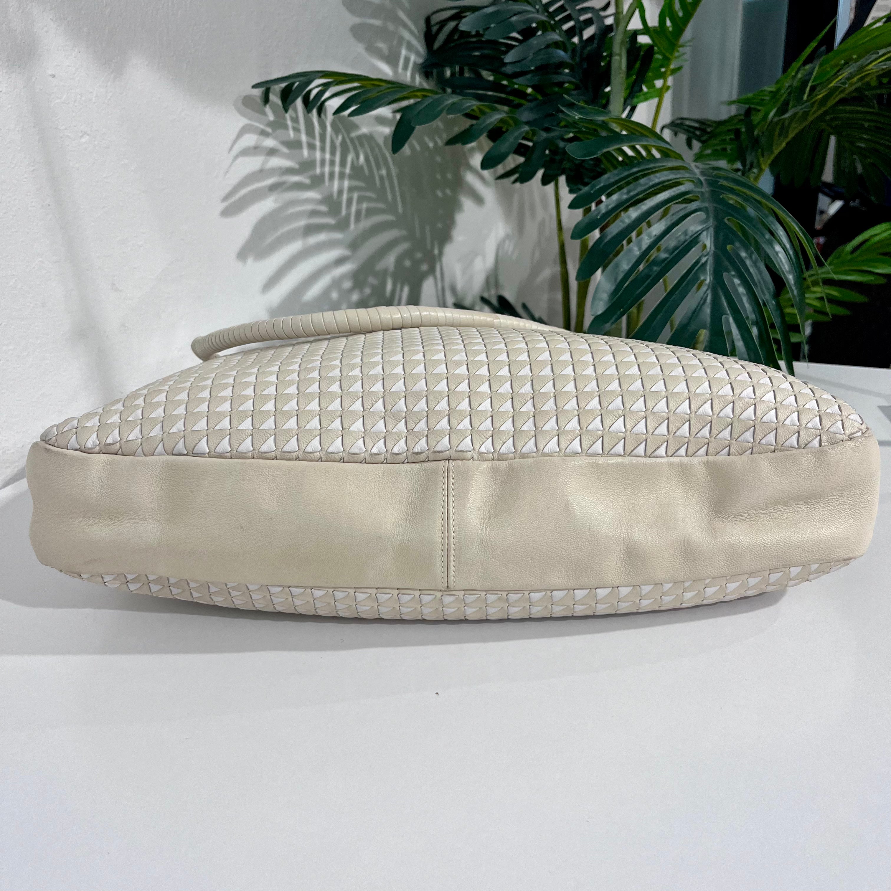 Bottega Veneta Cream & White Intrecciato Shoulder Bag