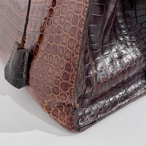 Hermes Vintage 60s Shiny Brown Crocodile Kelly Sellier 32