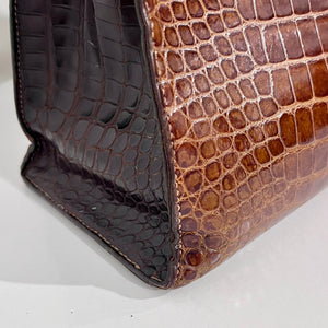 Hermes Vintage 60s Shiny Brown Crocodile Kelly Sellier 32