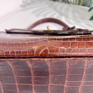 Hermes Vintage 60s Shiny Brown Crocodile Kelly Sellier 32