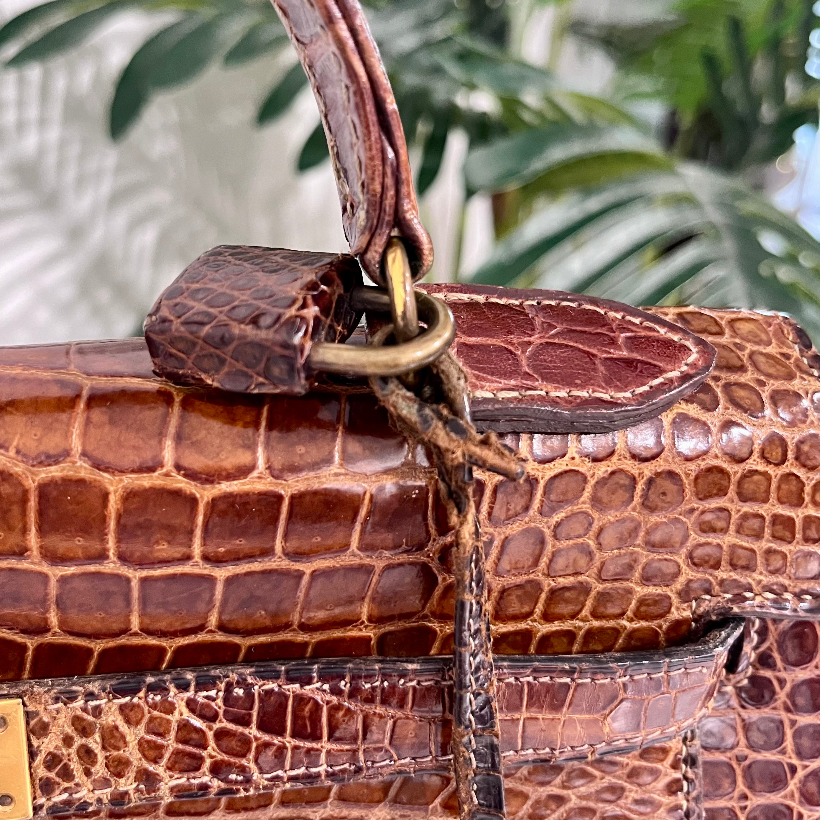 Hermes Vintage 60s Shiny Brown Crocodile Kelly Sellier 32