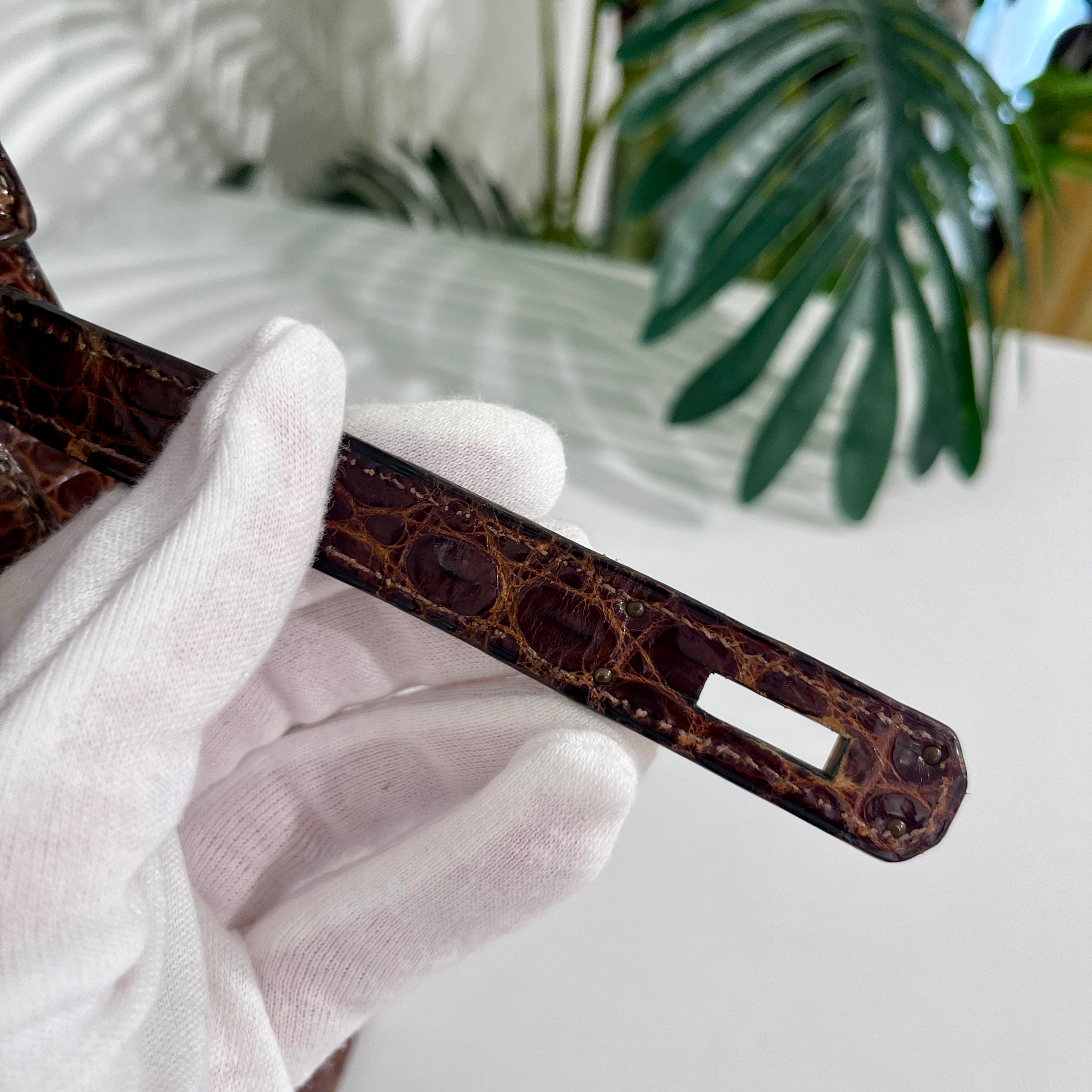 Hermes Vintage 60s Shiny Brown Crocodile Kelly Sellier 32