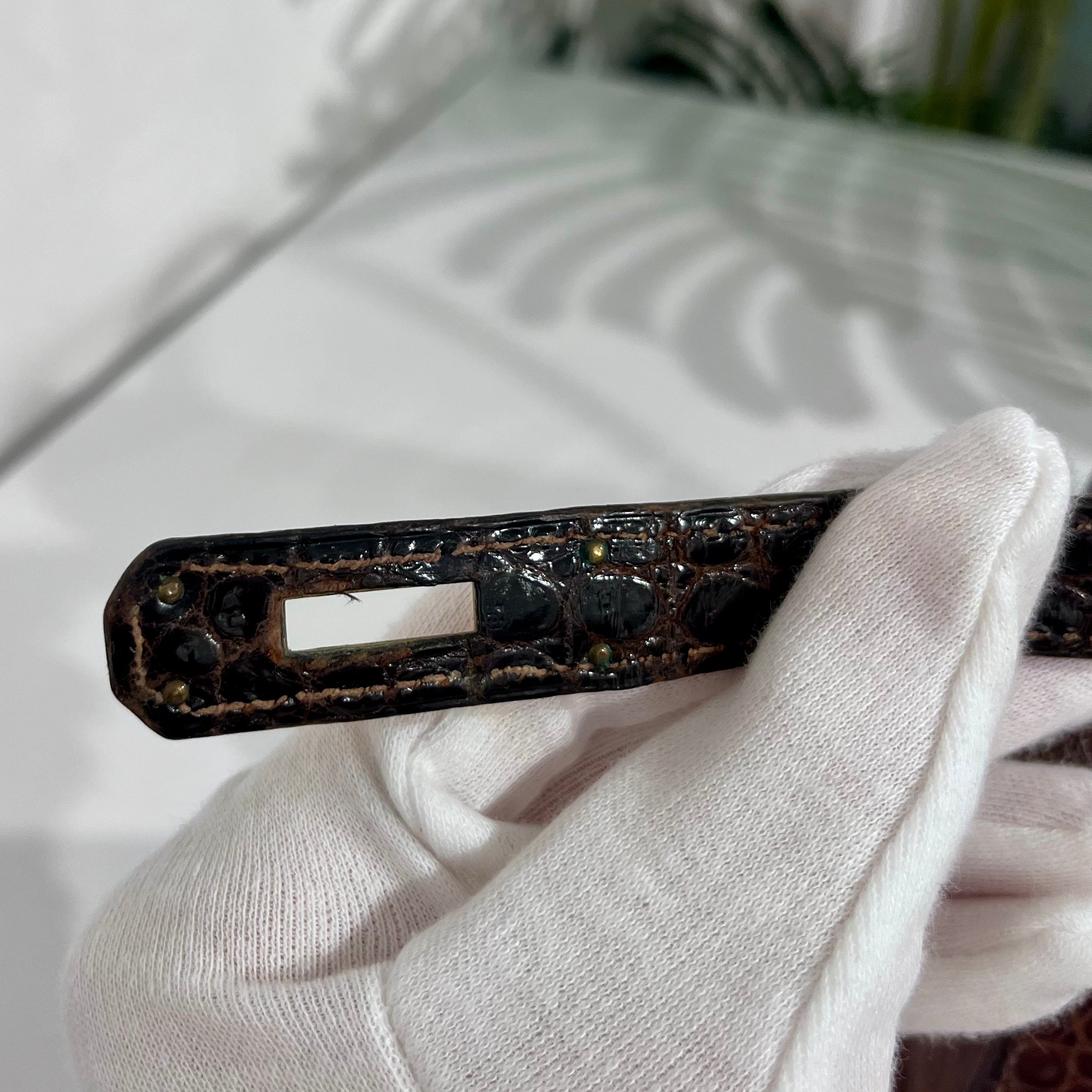 Hermes Vintage 60s Shiny Brown Crocodile Kelly Sellier 32