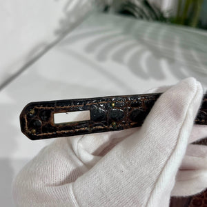 Hermes Vintage 60s Shiny Brown Crocodile Kelly Sellier 32