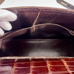Hermes Vintage 60s Shiny Brown Crocodile Kelly Sellier 32