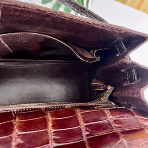 Hermes Vintage 60s Shiny Brown Crocodile Kelly Sellier 32