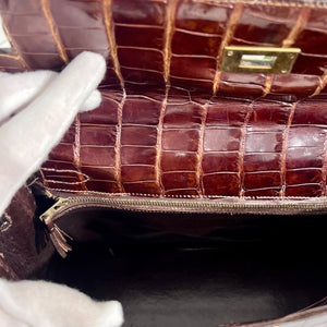 Hermes Vintage 60s Shiny Brown Crocodile Kelly Sellier 32