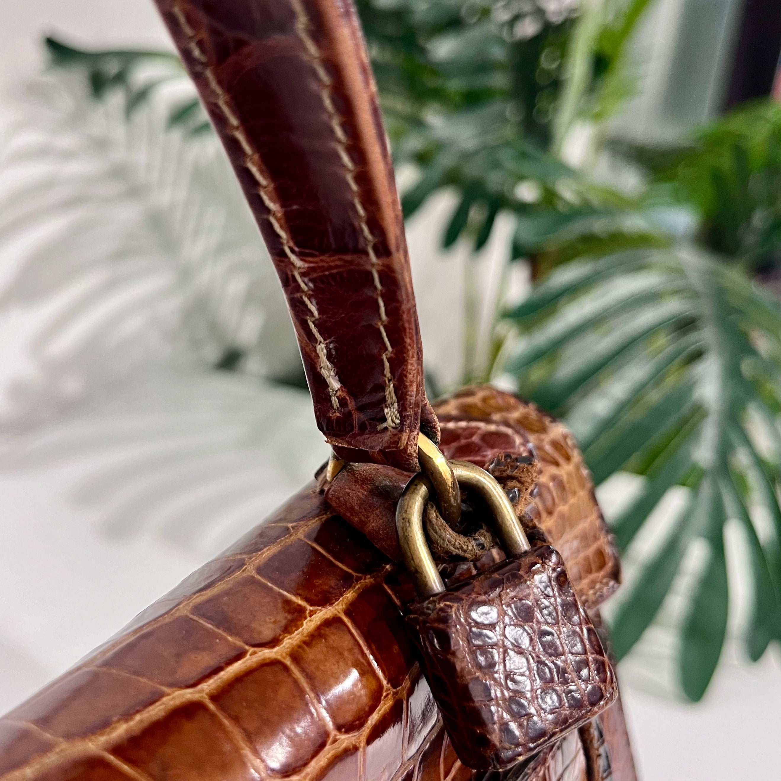 Hermes Vintage 60s Shiny Brown Crocodile Kelly Sellier 32