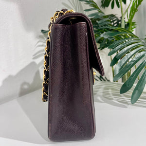 Chanel Vintage Brown Caviar Leather Vertical Stitch Jumbo Single Flap Bag