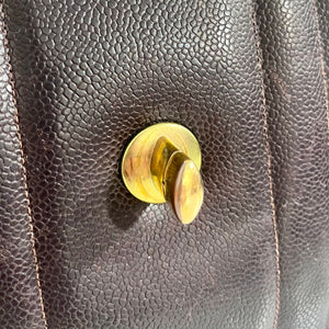 Chanel Vintage Brown Caviar Leather Vertical Stitch Jumbo Single Flap Bag