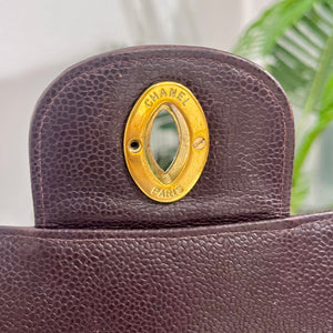 Chanel Vintage Brown Caviar Leather Vertical Stitch Jumbo Single Flap Bag