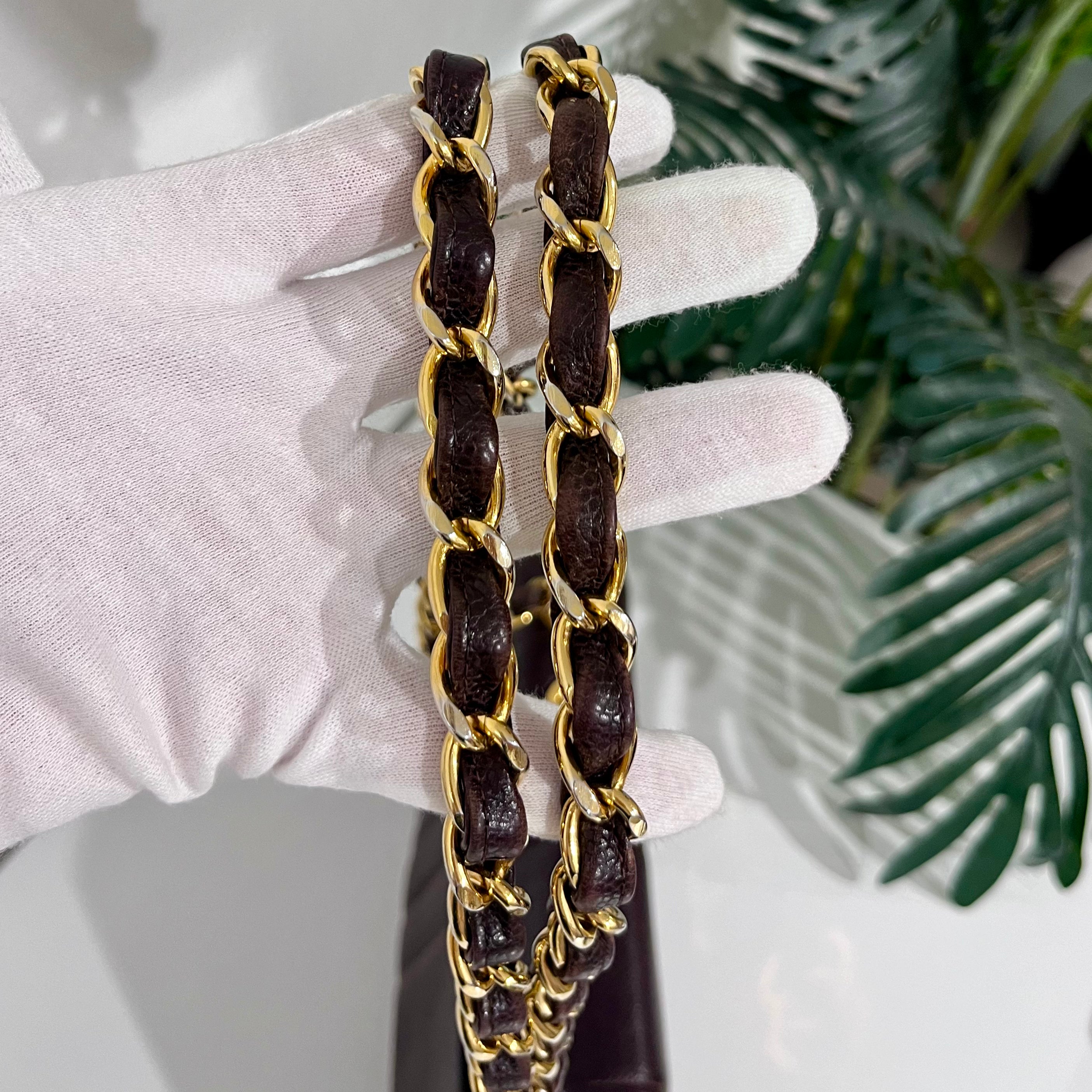 Chanel Vintage Brown Caviar Leather Vertical Stitch Jumbo Single Flap Bag