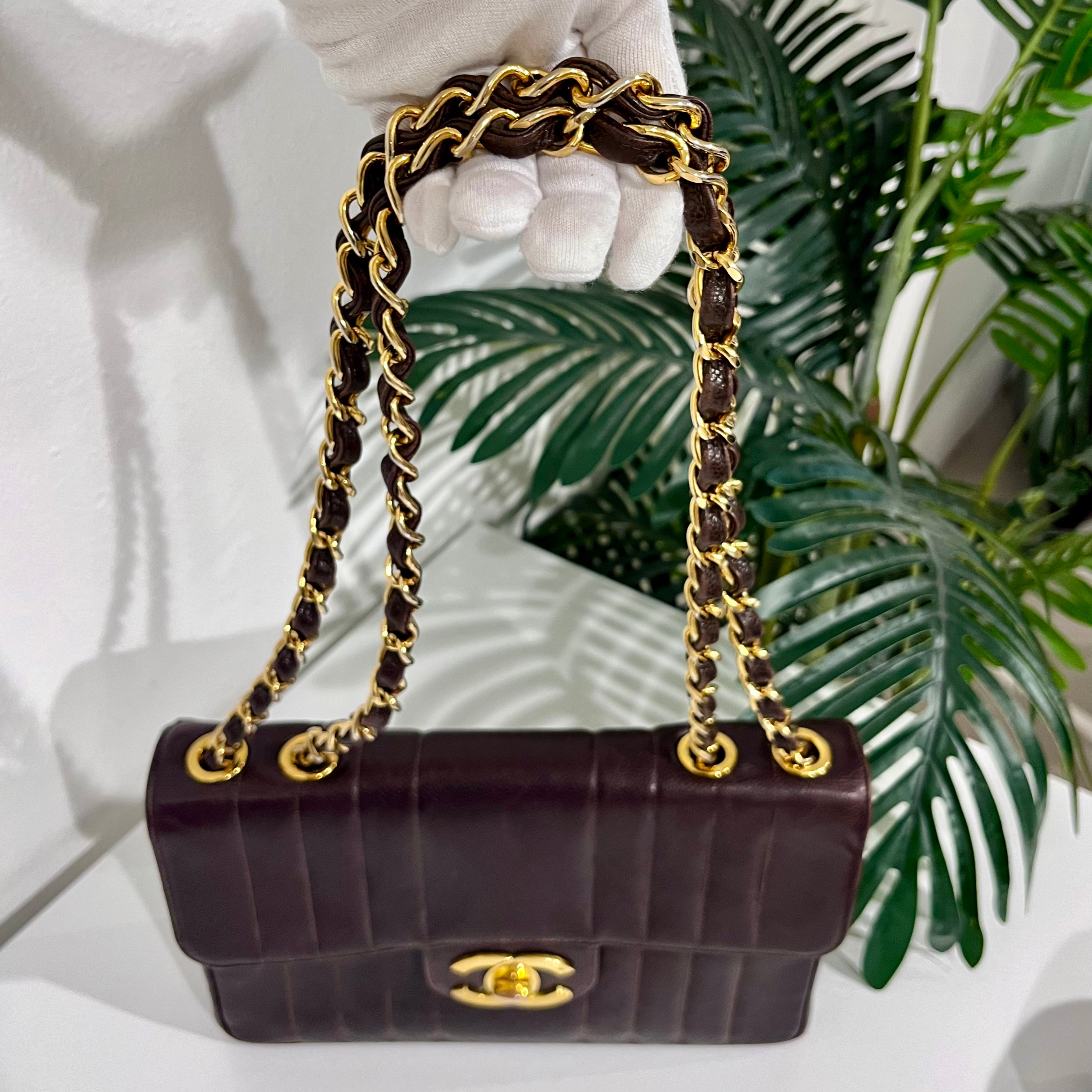 Chanel Vintage Brown Caviar Leather Vertical Stitch Jumbo Single Flap Bag