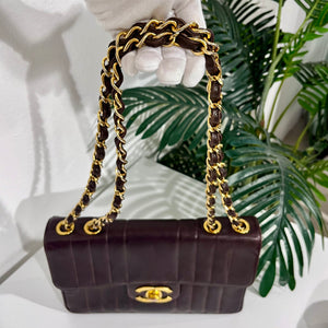 Chanel Vintage Brown Caviar Leather Vertical Stitch Jumbo Single Flap Bag