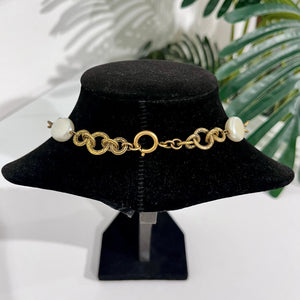 Chanel 1983 Chain Link & Pearl Coated Gripoix Necklace