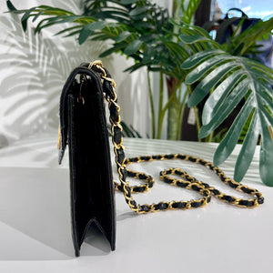 Chanel Vintage Black Crocodile & Gold CC Logo Envelope Flap Bag