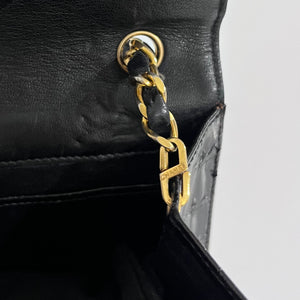 Chanel Vintage Black Crocodile & Gold CC Logo Envelope Flap Bag