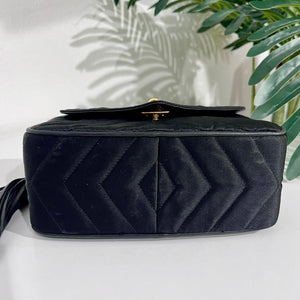 Chanel Vintage Black Satin Chevron Quilted Camera Bag with Box