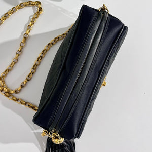 Chanel Vintage Black Satin Chevron Quilted Camera Bag with Box