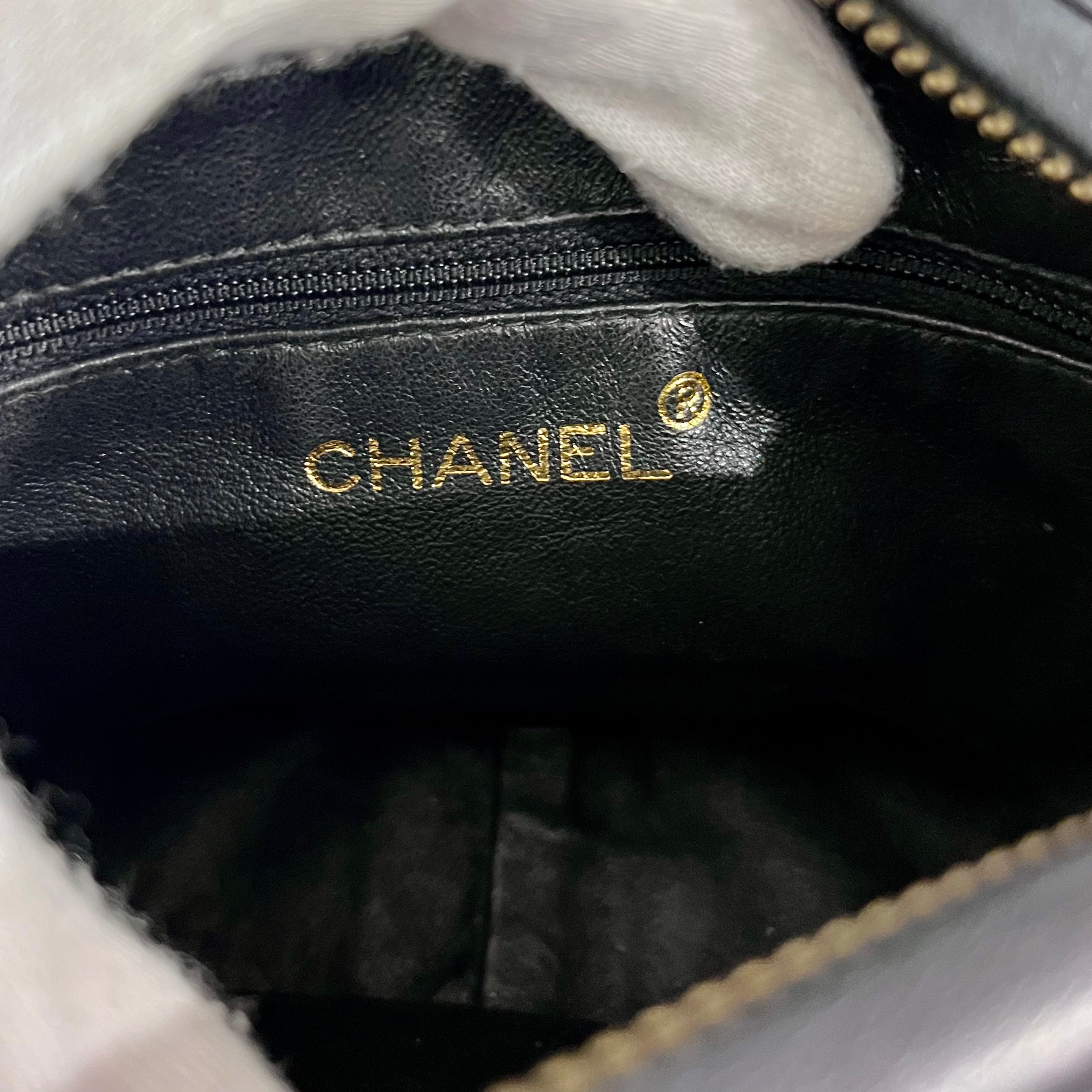 Chanel Vintage Black Satin Chevron Quilted Camera Bag with Box