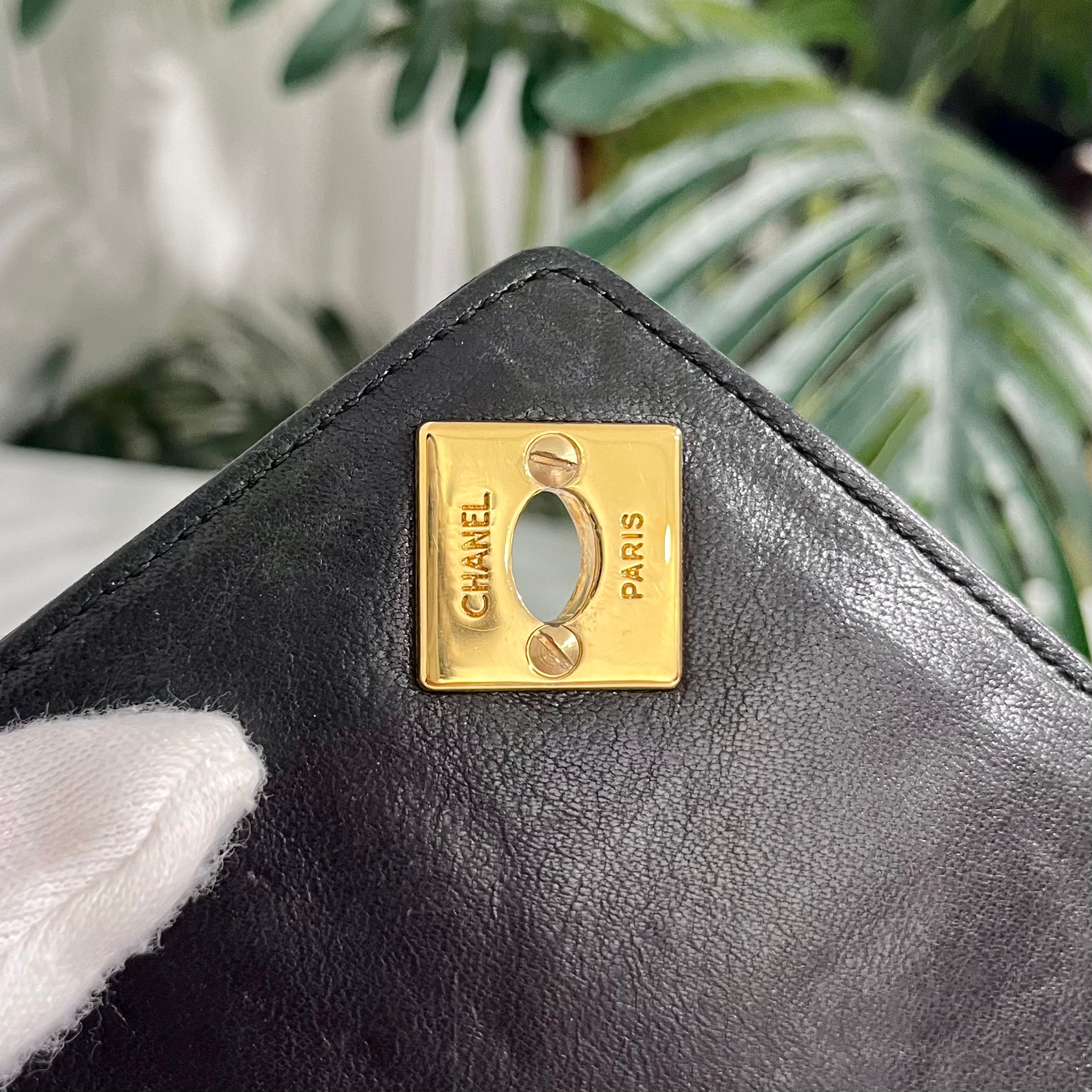 Chanel Vintage Black Satin Chevron Quilted Camera Bag with Box