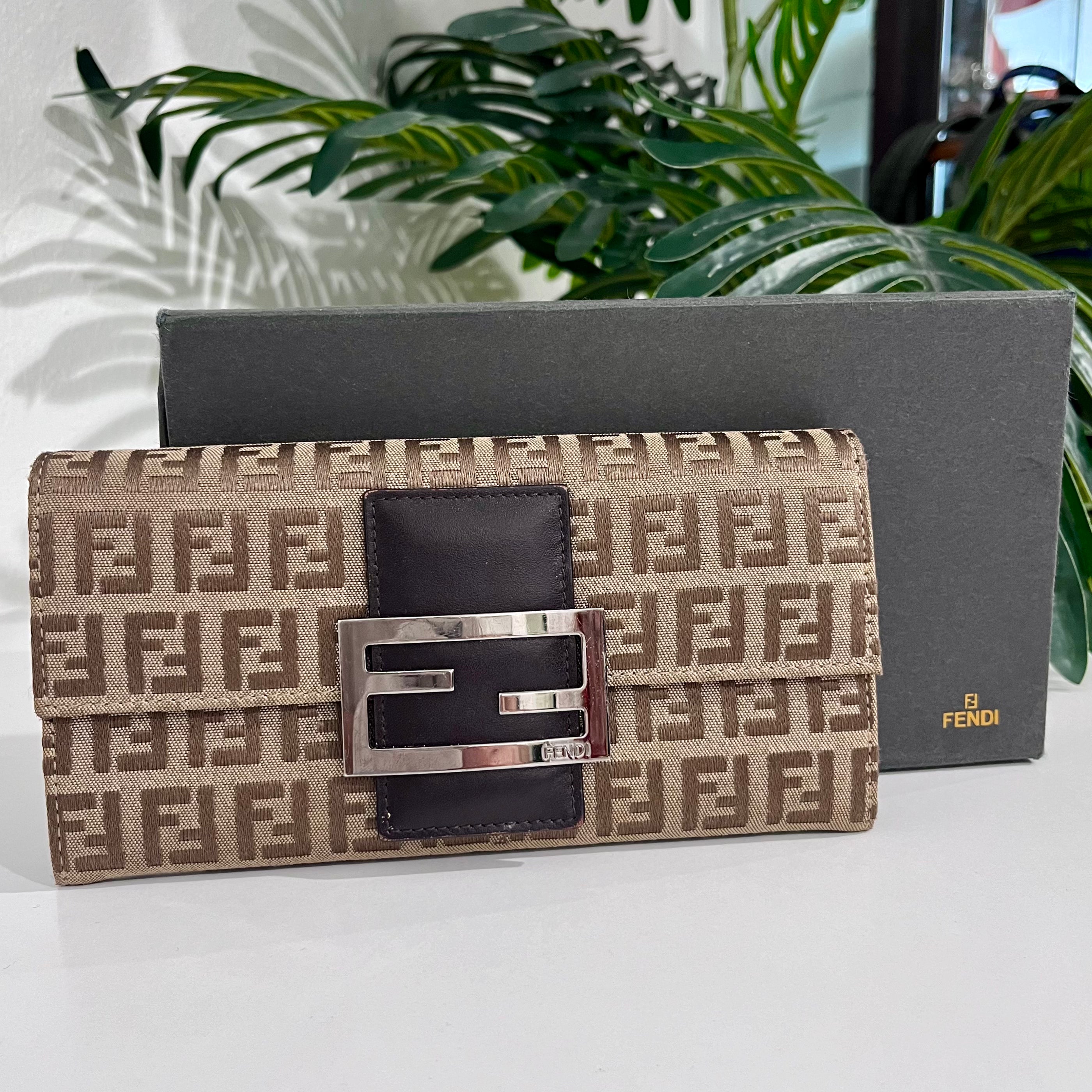 Fendi Brown Zucchino FF Monogram Canvas Wallet with Box