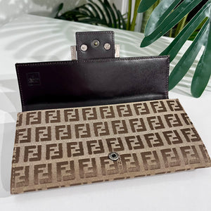 Fendi Brown Zucchino FF Monogram Canvas Wallet with Box