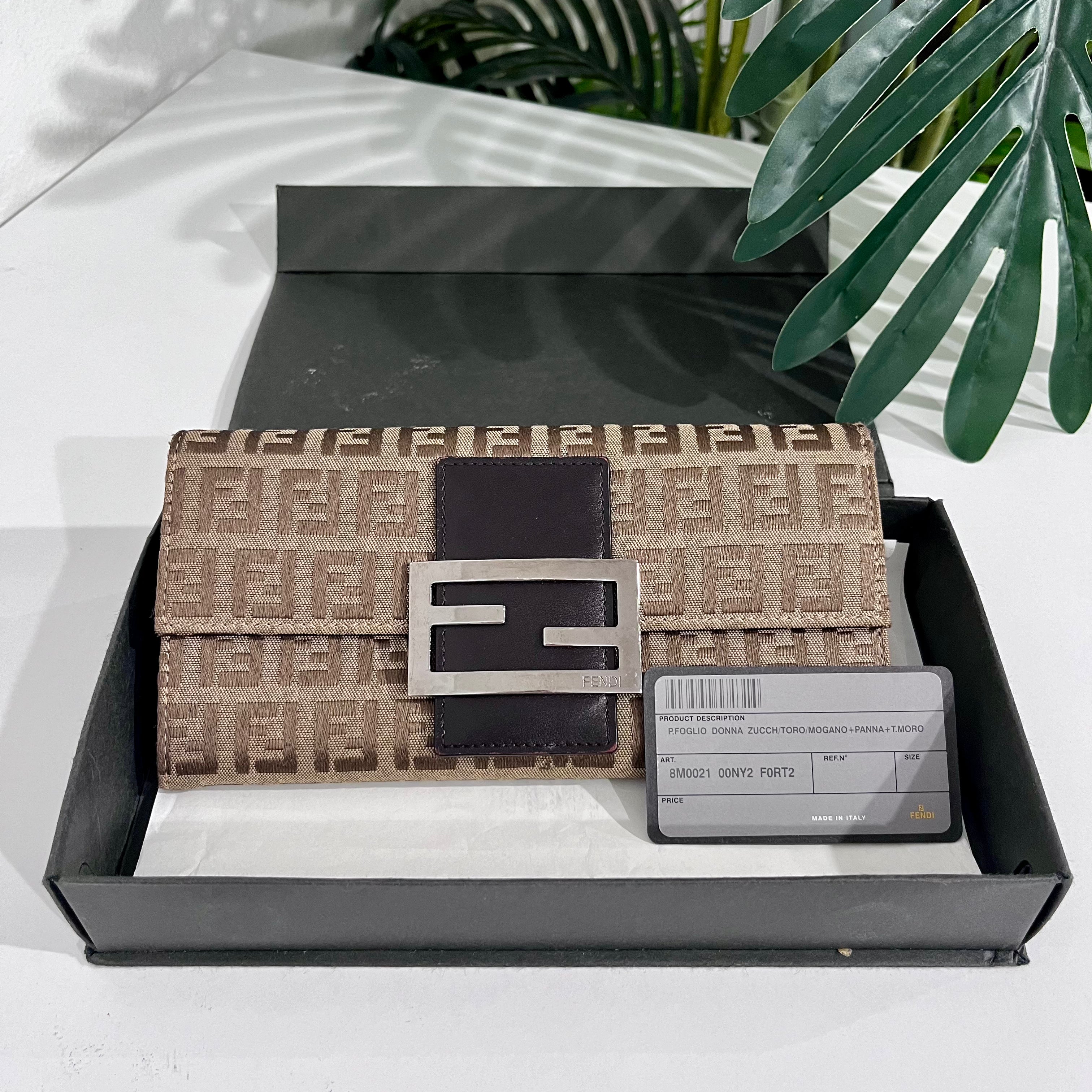 Fendi Brown Zucchino FF Monogram Canvas Wallet with Box