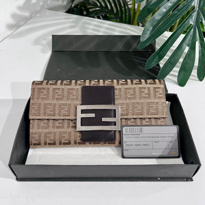 Fendi Brown Zucchino FF Monogram Canvas Wallet with Box