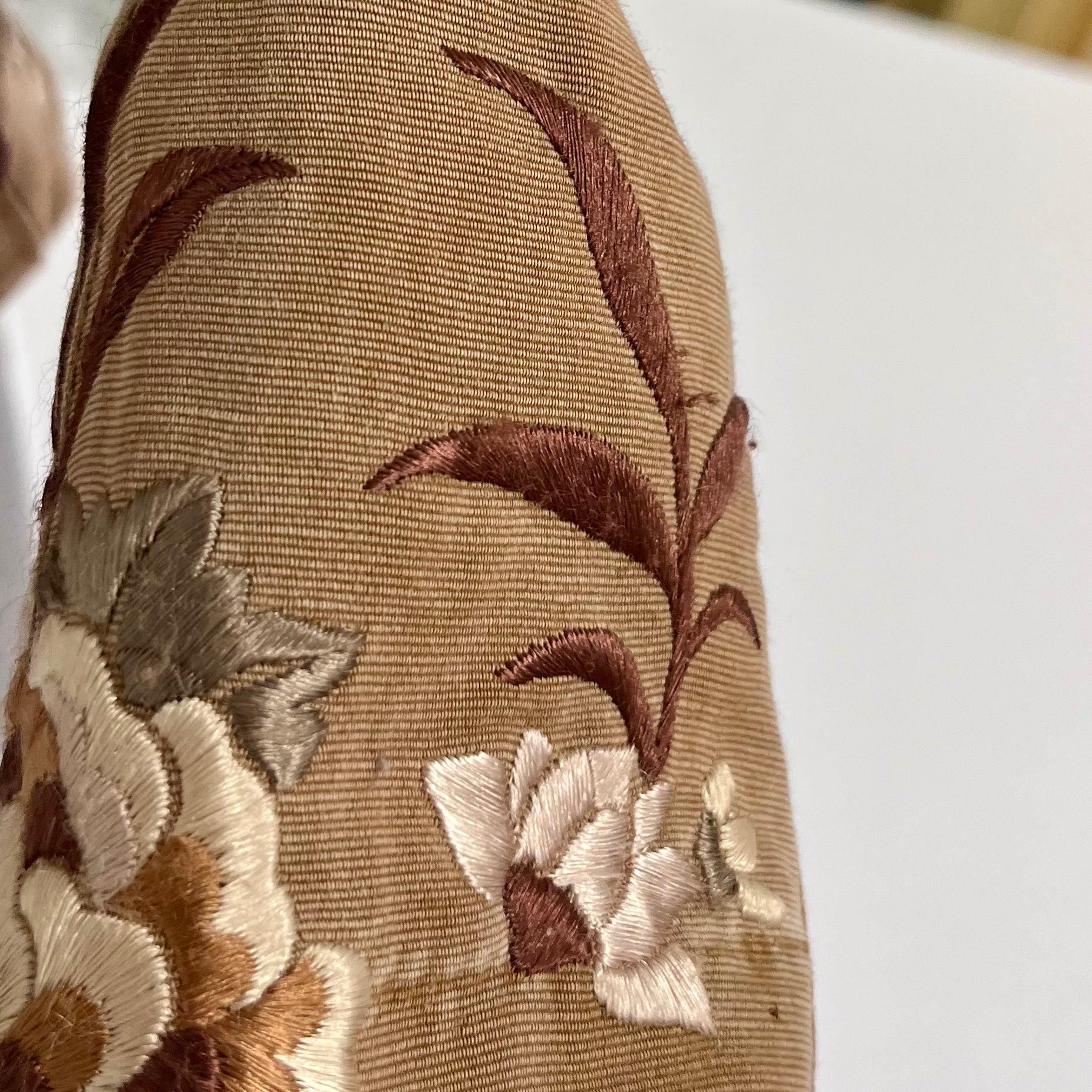 John Galliano Brown & Cream Floral Embroidered Cotton Wrap Jacket