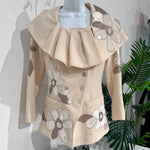 John Galliano Cream Wool Classic Jacket with Floral Embroidered Appliqués