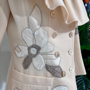 John Galliano Cream Wool Classic Jacket with Floral Embroidered Appliqués