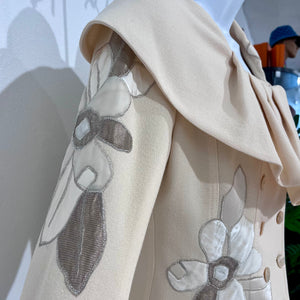 John Galliano Cream Wool Classic Jacket with Floral Embroidered Appliqués