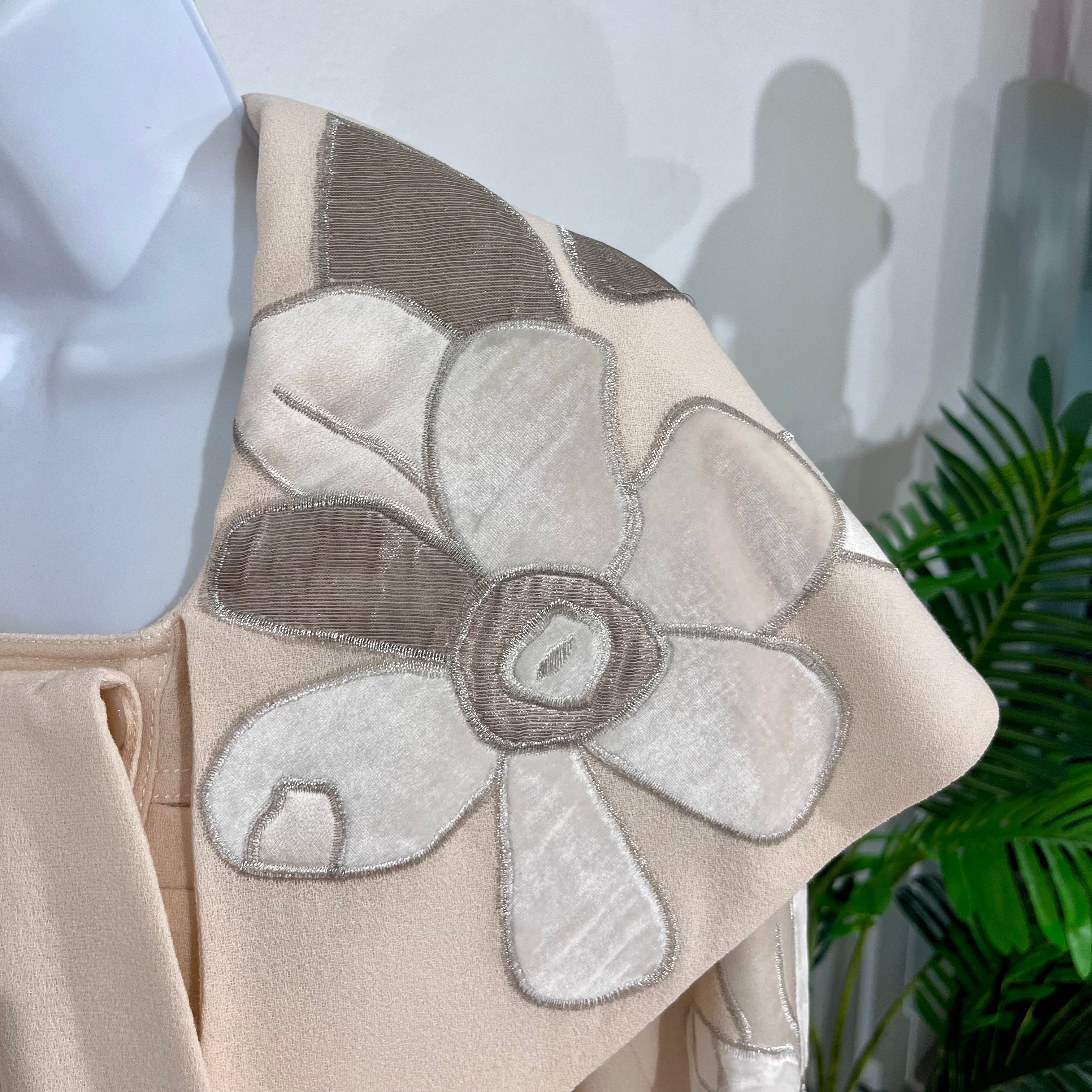 John Galliano Cream Wool Classic Jacket with Floral Embroidered Appliqués