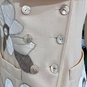 John Galliano Cream Wool Classic Jacket with Floral Embroidered Appliqués