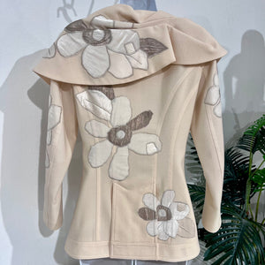 John Galliano Cream Wool Classic Jacket with Floral Embroidered Appliqués