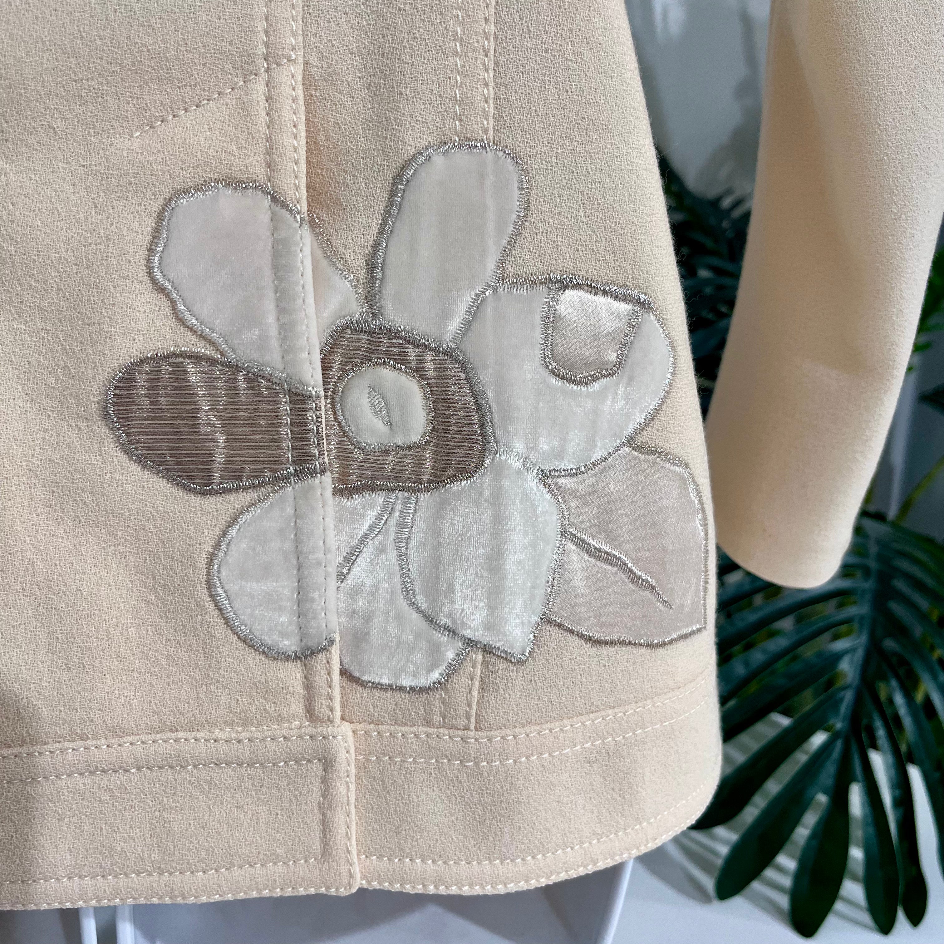 John Galliano Cream Wool Classic Jacket with Floral Embroidered Appliqués