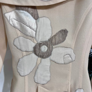 John Galliano Cream Wool Classic Jacket with Floral Embroidered Appliqués