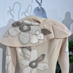 John Galliano Cream Wool Classic Jacket with Floral Embroidered Appliqués