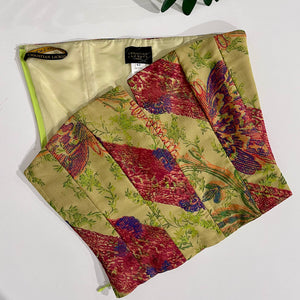 Christian Lacroix Vintage Green & Burgundy Floral Silk Strapless Corset Top