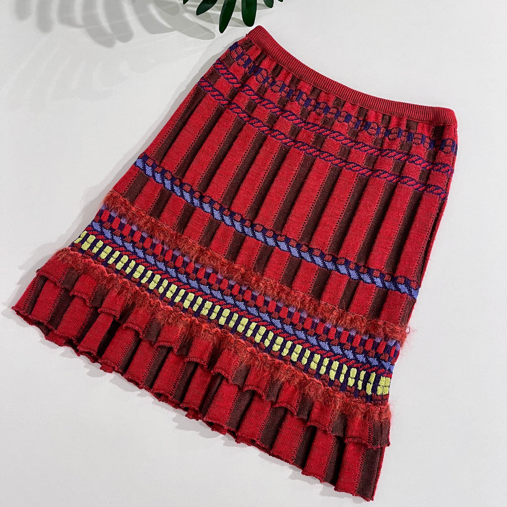 Christian Lacroix Vintage Rust Red & Brown Stripe Knit Skirt
