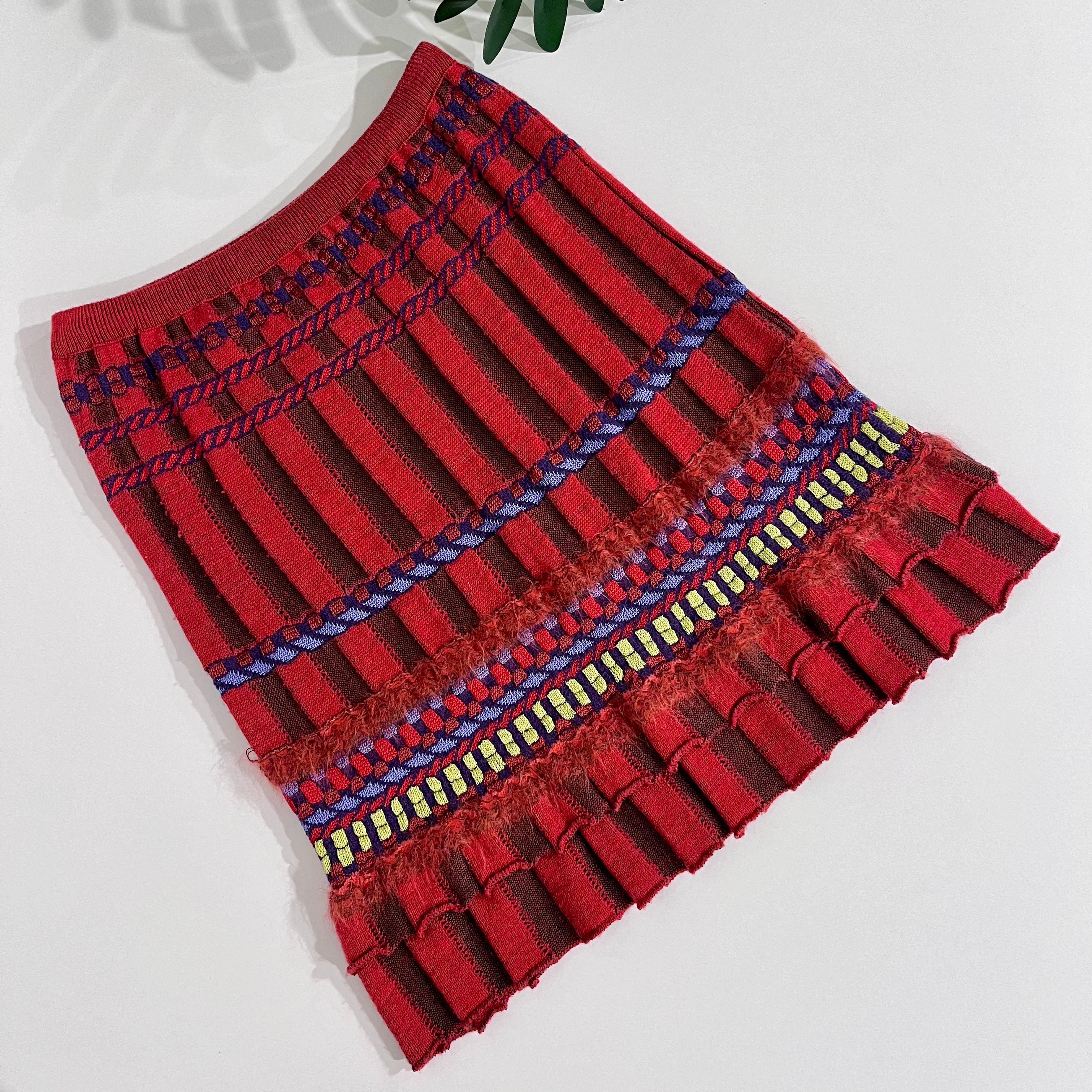 Christian Lacroix Vintage Rust Red & Brown Stripe Knit Skirt