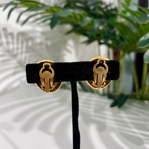 Chanel Vintage Gold Tone Oval CC Logo Clip Earrings