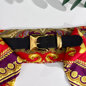 Vintage Gianni Versace Red & Gold Baroque Silk Belt with Medusa Medallions