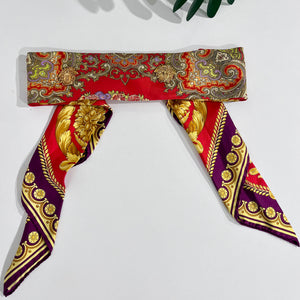 Vintage Gianni Versace Red & Gold Baroque Silk Belt with Medusa Medallions