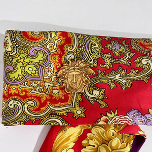 Vintage Gianni Versace Red & Gold Baroque Silk Belt with Medusa Medallions